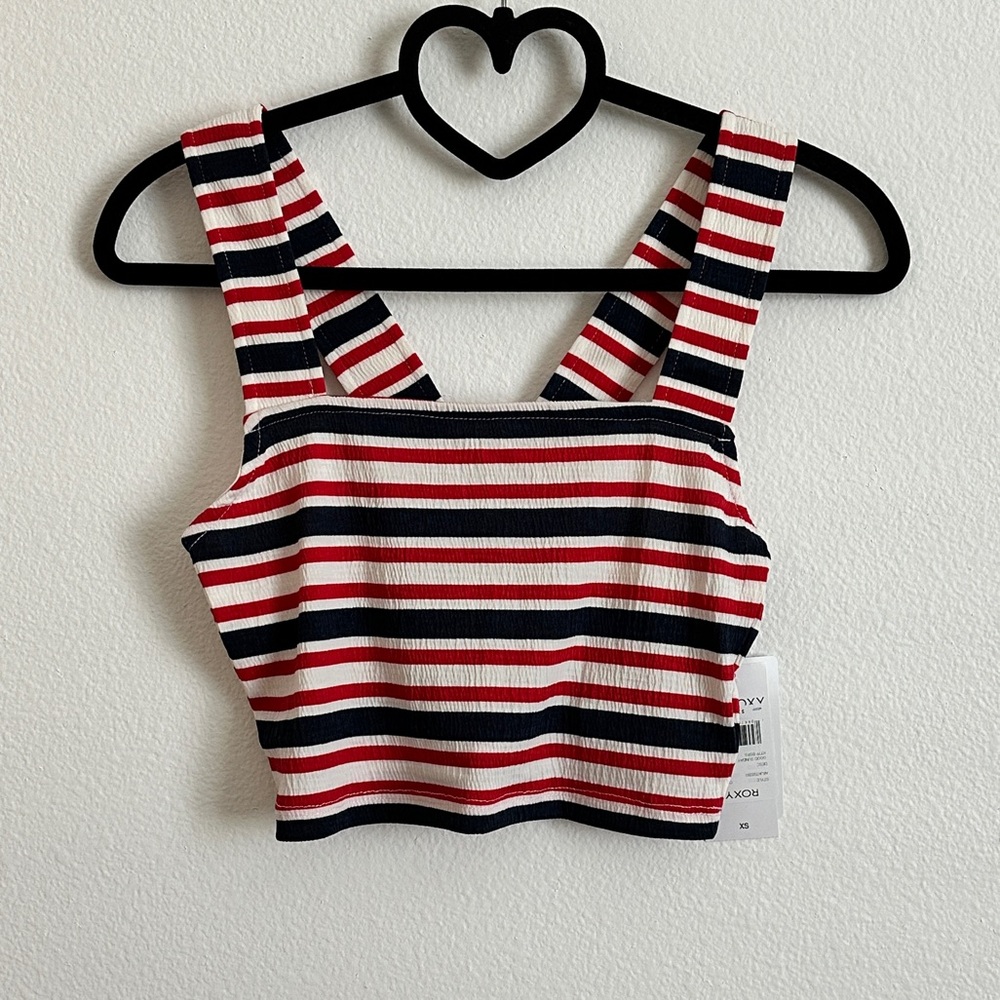 Roxy Red White Navy Wide Strap Striped Crop Top Size XS